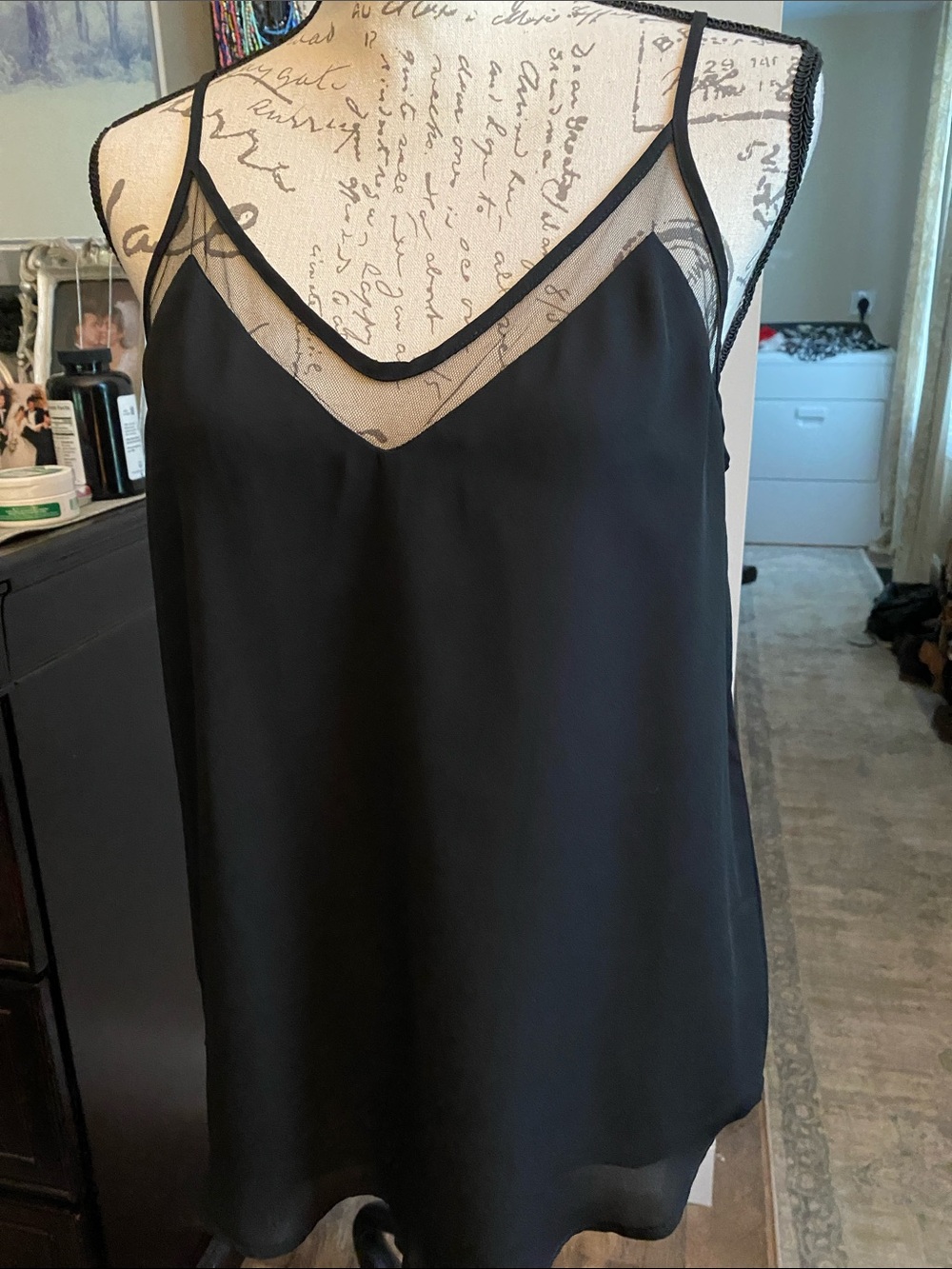 Lulu's Black Mesh-Trim Silk Camisole